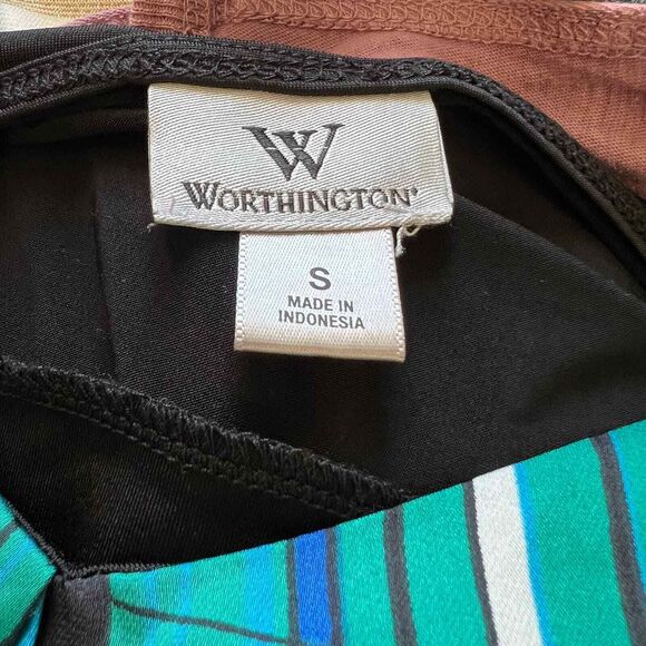 Worthington Spreadsheet Black Green & White Short Sleeve Shirt size S  preppy - Picture 3 of 12